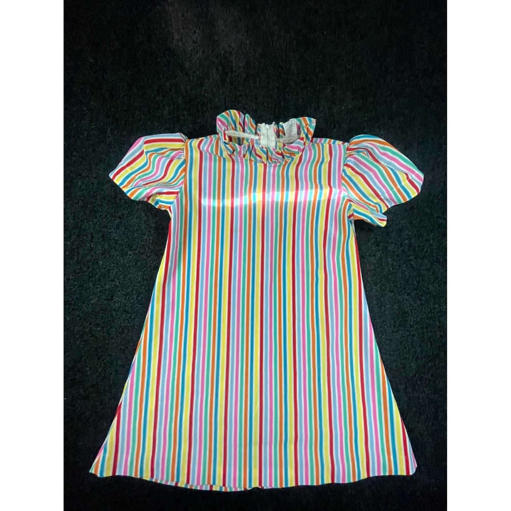 VTG 70s Disney Sears Winnie the Pooh Dress Girls 6 Multicolor Rainbow Striped